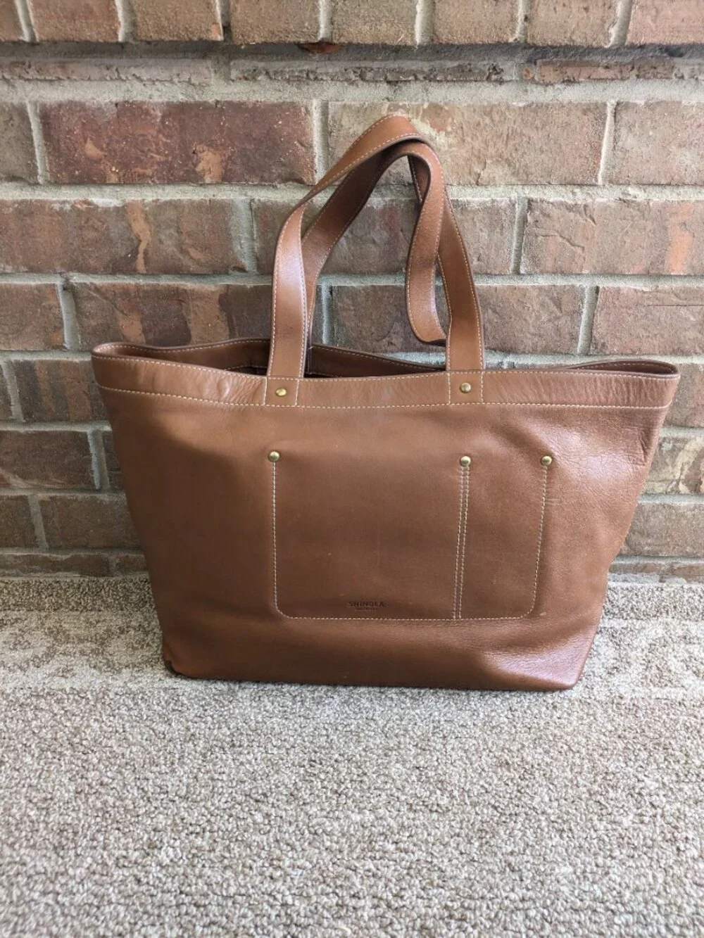 SHINOLA The Pocket East West Tote Leather Tan Cognac Brown Shoulder Bag Purse